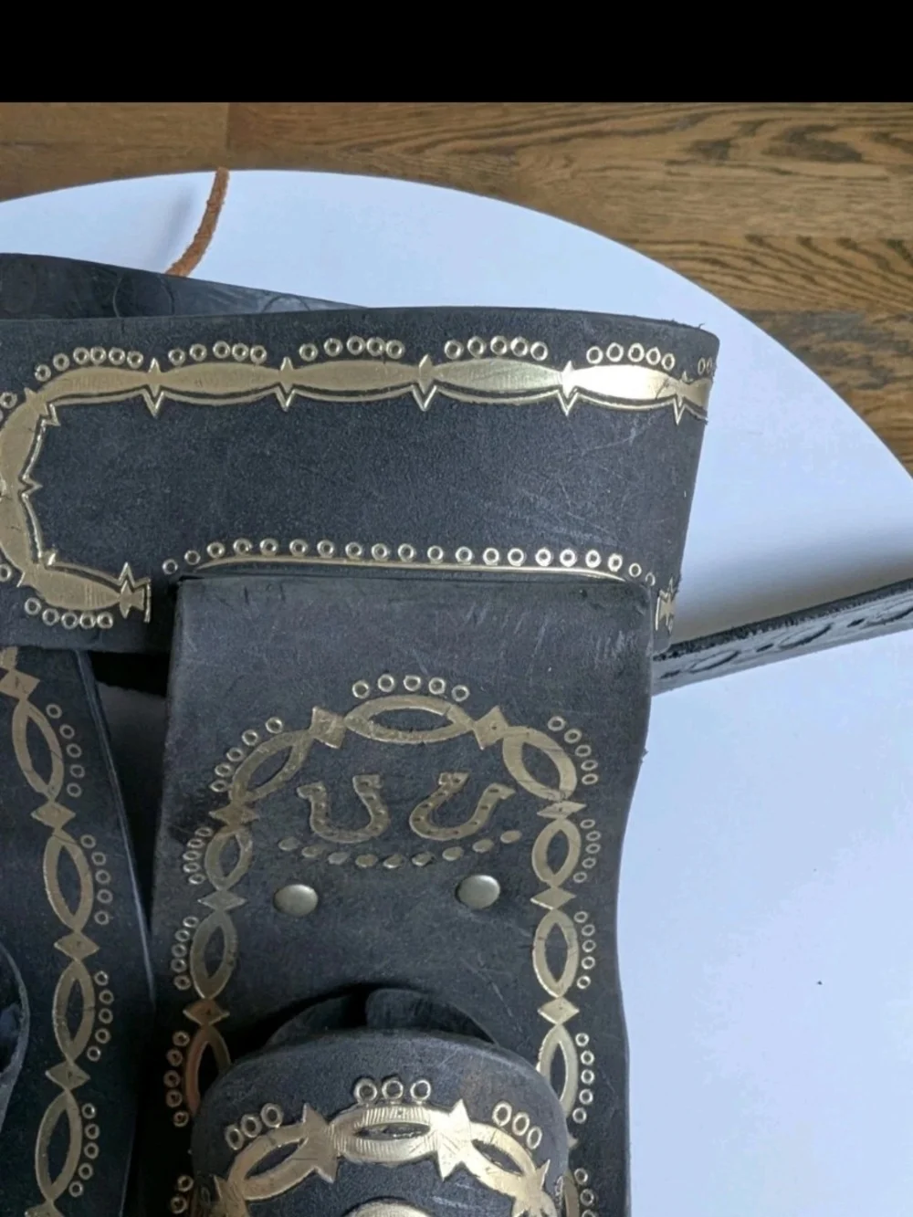 VTG Western Leather Double Holster Gun Belt Cowboy Costume Toy Gold Star Buckle